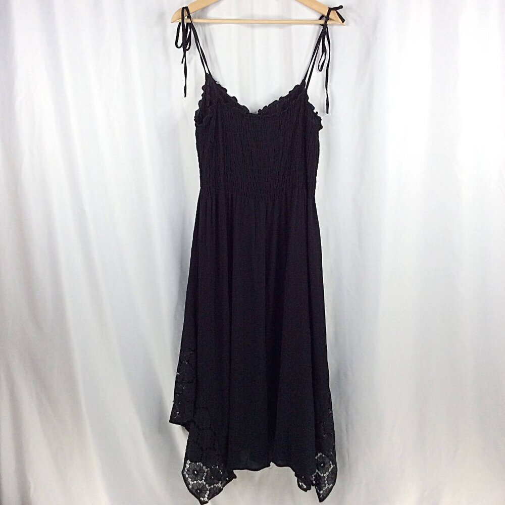 ellos Women's Plus Size Handkerchief Hem Dress 1X 22/24 Black Tank Smocked - Picture 6 of 11